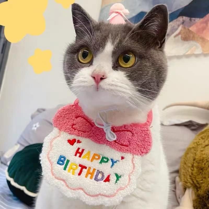 חתול יום הולדת בנדנה צעיף ומסיבה כובע מיני דוגי חתול יום הולדת סינר לחיות מחמד יום הולדת תלבושת חתול