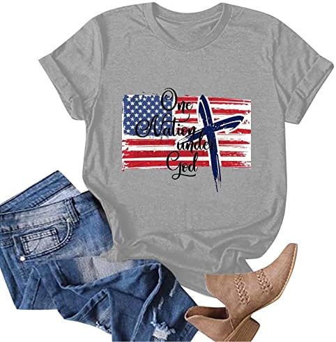 4 ביולי חולצת טריקו פטריוטית דגל אמריקאי הדפסת טי טיי צוואר עגול חולצות שרוול קצר חולצות רופפות חולצות בכושר