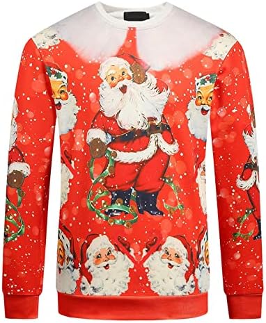 סוודר חג מולד מכוער של ZDDO לגברים, 3D מצחיק חג המולד סנטה קלאוס מודפס שרוול ארוך סוודר חורף סווטשירטים