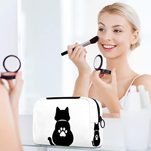 חתול לבן כפה שחור צל שחור שקית איפור קטנה לתיק ארנק תיק קוסמטיק תיק מטמל טמלטיקה נייד לנשים מתנות לבנות