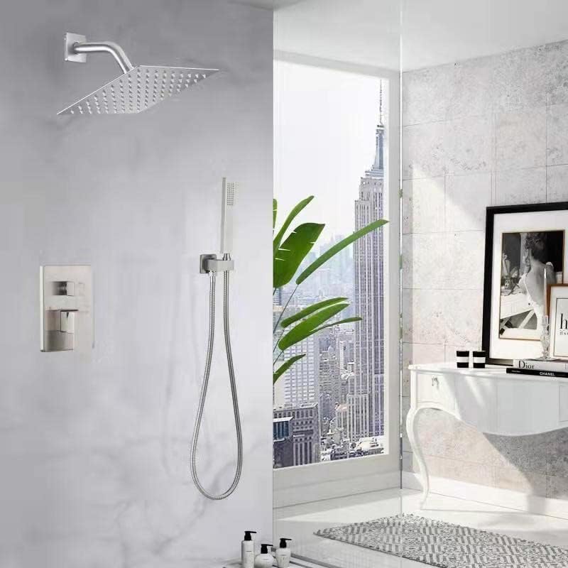 מערכת מקלחת ג'ינגגנג מוברשת ניקל חדר אמבטיה גשם מקלחת מקלחת ברז קיר שלם רכוב ראש מקלחת 8 אינץ