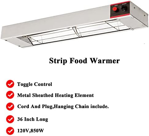מנורת חום מזון 24 אינץ 'מזון תקורה מזון חמים יותר מחממים מסחריים 500 וואט עם שרשרת ותקע ארהב, 110 וולט