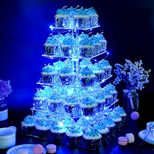 Vdomus 5 Tier Acrylic Cupcake Display Stand עם אורות מיתר LED כחולים