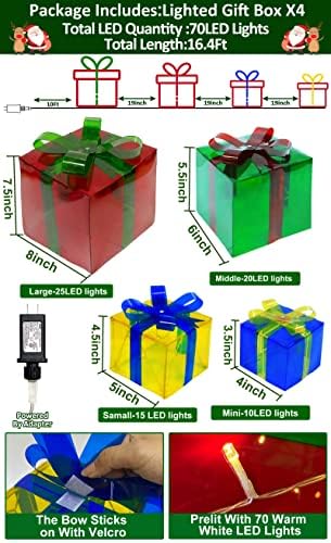 Turnmeon 4 PCS 70 LED קופסאות קופסאות מתנה מוארות לחג המולד, 8-6-5-4 אינץ