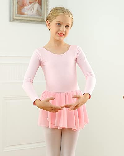 בנות LMCOB בנות שרוול ארוך עם שרוול עם שמלת ריקוד חצאית ילד בגדי בלט פעוטות 2-12 שנים