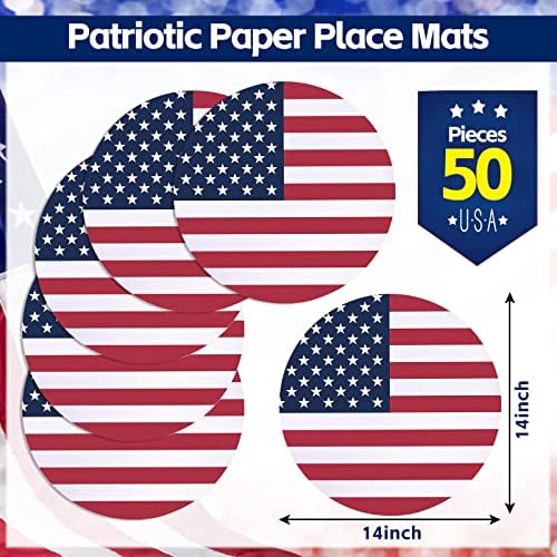 50 חתיכות פטריוטי נייר מקום מחצלות אמריקאי דגל עגול חד פעמי מפיות דקורטיבי שולחן מחצלות לזכר יום