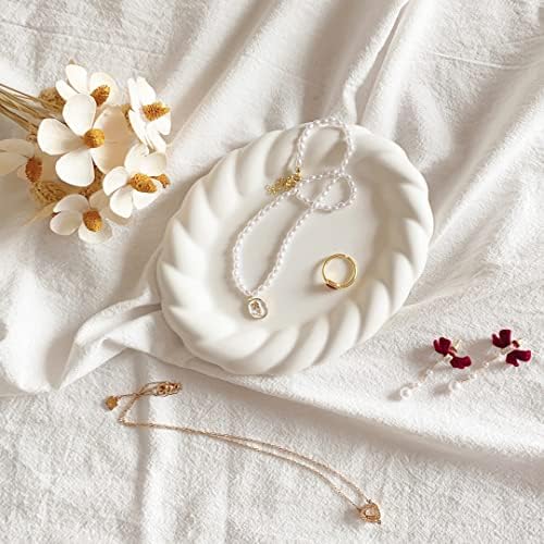 צלחת טבעת קרמיקה מעוותת-מגש תכשיטים לבן אלגנטי עם קופסת מתנה, אידיאלי למתנת חתונה או אירוסין