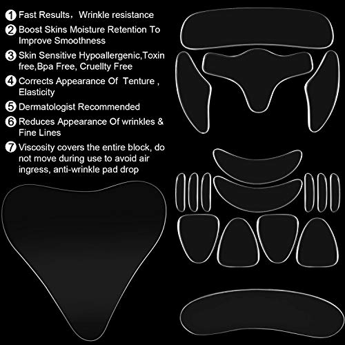 18 חתיכות לשימוש חוזר פנים חזה צוואר סיליקון כרית סט, 16 חתיכות מצח קמטים תיקוני, עין קמטים תיקוני,