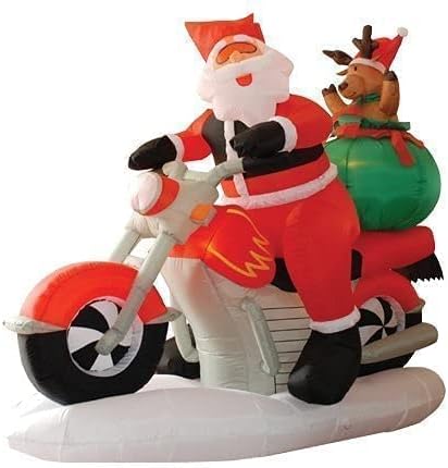 שני קישוטי מסיבות חג המולד צרור, כולל אופנוע רכיבה על איילים של סנטה קלאוס מתנפחים באורך 6 רגל, ואופנוע