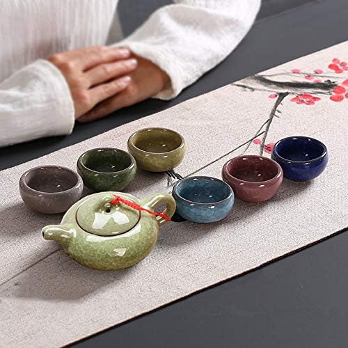 Techong Colorpul Crack Crack Glaze ערכת תה חרסינה - כלי שירות תה סיני קונג פו עם מרובי צבע 6 כוסות תה וקומקום