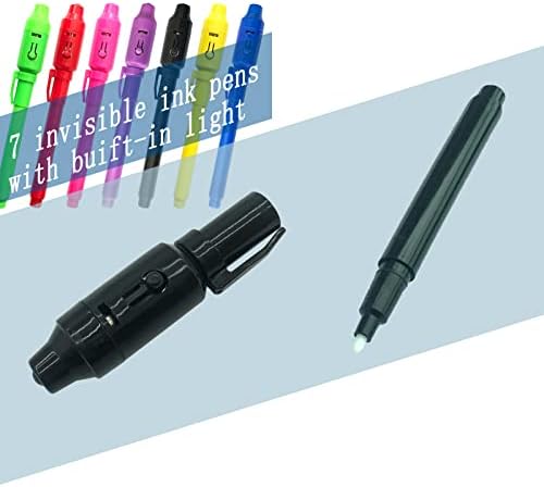 CQACQ בלתי נראה עט דיו 7 יחידות עט ריגול אחרון עם עטים של סמן ריגול קל להודעה סודית ומסיבת יום הולדת,