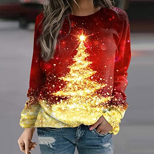 מכוער חג המולד חולצות אופנה נשים הדפסת ארוך שרוול נוח לנשימה עגול-צוואר סווטשירט