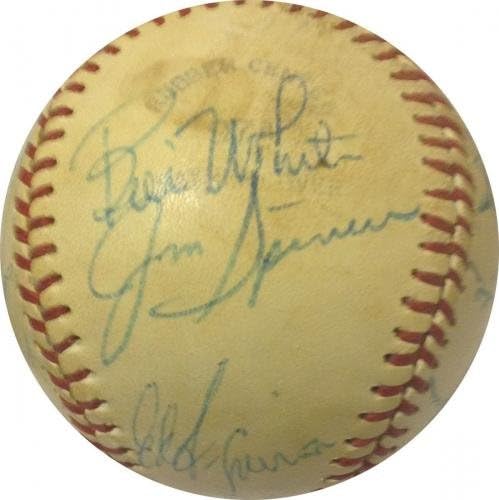 1980 קבוצת ינקיז חתמה על בייסבול 15 אוטומטית בובי מורסרה ג'ורג 'שטיינברנר COA - כדורי בייסבול עם חתימה