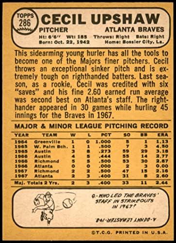 1968 Topps 286 Cecil Upshaw Atlanta Braves Ex Braves