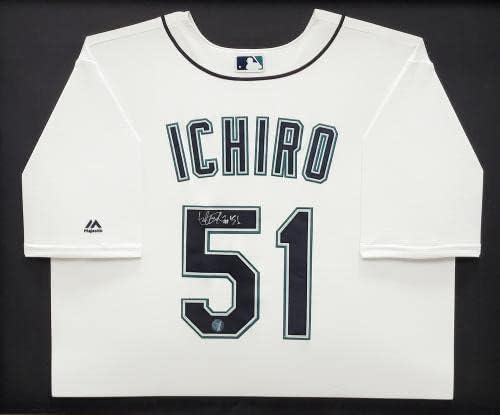 סיאטל מרינרים איצ'ירו סוזוקי חתימה חתימה ממוסגרת ג'רזי מלכותי לבן 51 הוא מלאי הולו 209460 - גופיות MLB עם חתימה