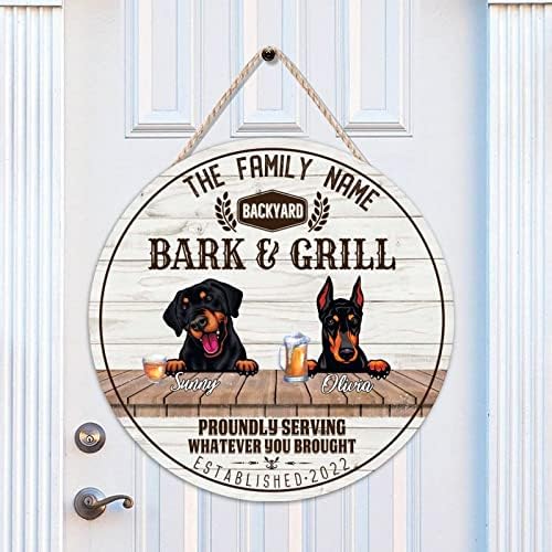 Mesllings Bark & ​​Grill המגיש בקפידה את כל מה שהבאת שלט דלת עץ, לוח תלייה קיר בהגשה קיר, 18 x 18 שלט