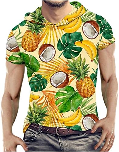 חולצות טריקו עם ברדס מזדמן של גברים חולצת חוף הוואי הדפס גרפי שרוולים קצרים בקיץ סוודר אופנה חולצה