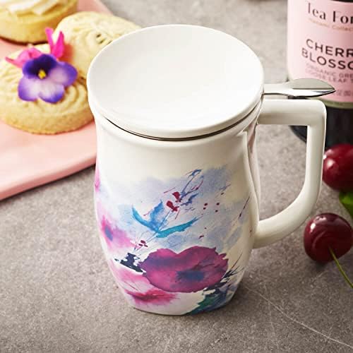 Tea Forte Kati Cupi Ceramic Tea Infuser Cup, פריחת דובדבן + ספל תה קרמי של פיורה, Blossom של