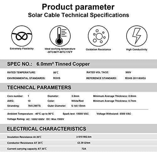 חוט פאנל סולארי-60 רגל 10 רגל כבל מאריך סולארי, חוט נחושת משומר חוט פולטואלקטרוני עבור פאנלים סולאריים קרוואנים
