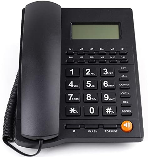 Deayou L019 טלפון חוט לשולחן העבודה, טלפון בית שולחני קווי קווי עם רמקול לקשישים, זיהוי מתקשר קו