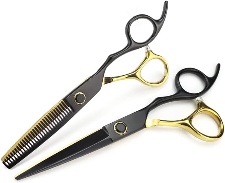 מספריים חיתוך שיער, 6 אינץ 'מקצועיים יפן 440C פלדה שחור נושא זהב מספריים שיער מספריים תספורת