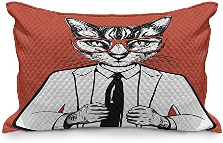 כיסוי כריות מרופד של אמבסון, רישום וינטג 'מצחיק של איש העסקים חתול עם משקפיים וחליפה, כיסוי כרית מבטא קווין בגודל