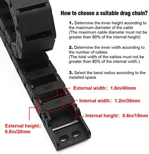 Lmioetool R28/38 15 ממ x 30 ממ 30 ממ שחור מפלסטיק חוט שרשרת גרירה אורך 1M עבור CNC, עם מחברי קצה - סוג סגור