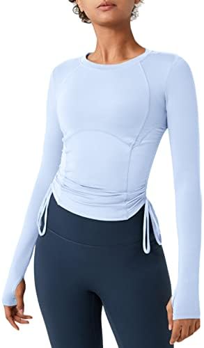 צמרות אימון אלמרי לנשים אתלטיות חולצות שרוול ארוך בגדי כושר יוגה עם חורי אגודל