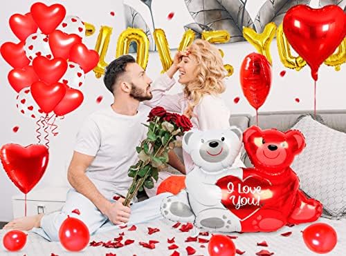 אני אוהב אותך בלונים, בלוני לב אדום לעיצוב יום האהבה, Big 40 בדובי, 1000 כותרת של ורדים אדומים פרח חתונה