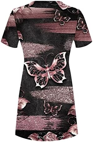 שמלות קיץ של LMDUDAN לנשים הדפס פרחוני הדפס פרחוני שרוול קצר חולצות שמלת שמלת טוניקה זורמת נוחה שמלת