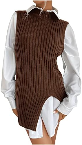 xipcokm נשים אפוד סוודרים לבושים עם שרוולים מזדמנים ללא צוואר סרוג סרוג סרוג סוודר סרכי סריגה גופית