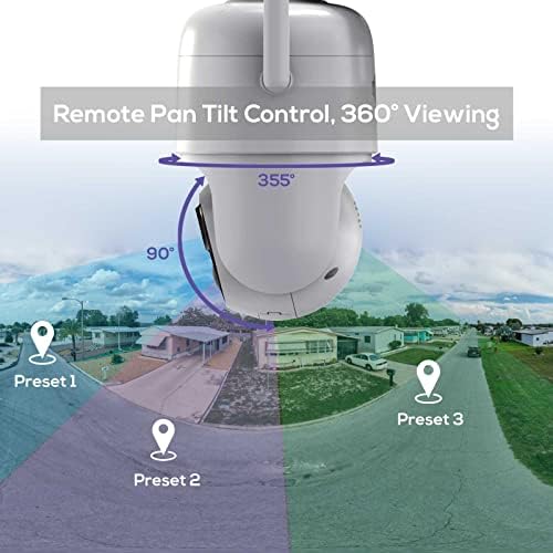 PINFOCAL 1080P PTZ WIFI מצלמה מופעלת על סוללה ביתית עם איתור ואור זרקור חכם, מצלמת אבטחה מופעלת על ידי