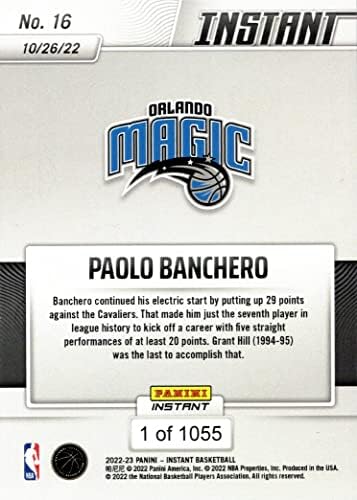 2022-23 כדורסל מיידי של פאניני 16 Paolo Banchero Trookie Card Magic - רק 1,055 תוצרת!