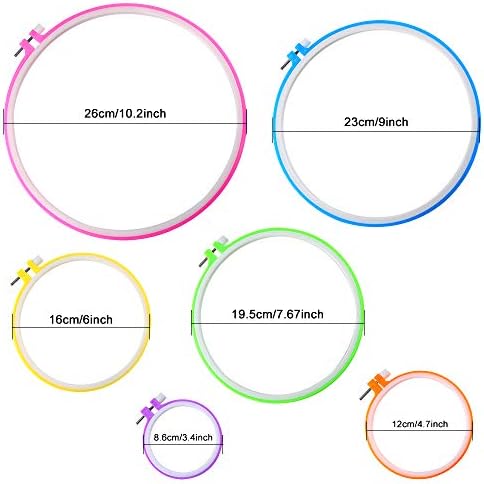 קיידו 6 חתיכות רקמת חישוקים 15 מחטים, פלסטיק מעגל צלב תפר חישוק טבעת רקמת מעגל סט, 3.4 אינץ כדי