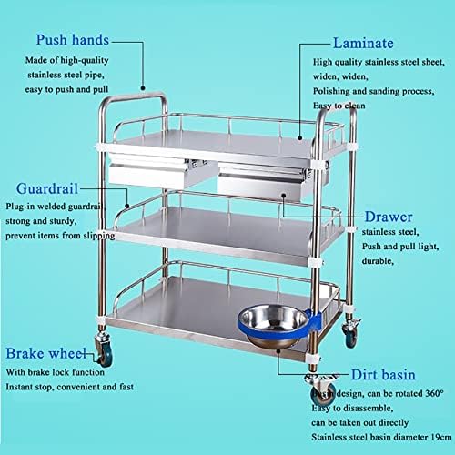 3 שכבות עגלת עגלה, מעבדה 3 שכבות מרפאת הגשת עגלת, קייטרינג שיניים עגלת שירות, עגלת נירוסטה הגשת מעבדה ציוד עם