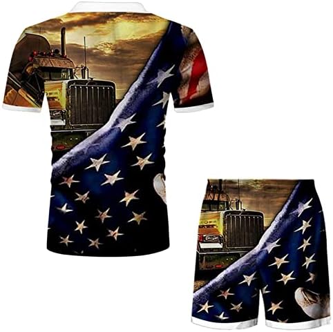 חולצת טשטט פולו רוכסן עם מכנסיים קצרים מוגדרים לגברים 4 ביולי אימונית פטריוטית תלבושות דגל אמריקאיות