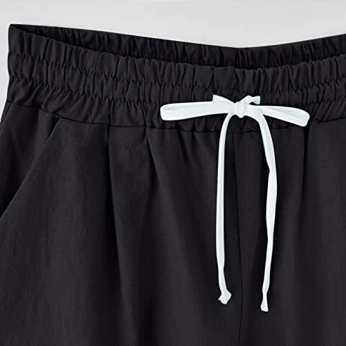 מכנסי שן הארי המכנסיים קצרים לנשים פשתן כותנה המותניים האלסטיים משיכת ברמודה מכנסיים קצרים עם כיסים 2023 טרנדי