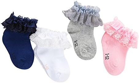גרבי פרוש תחרה לתינוקות בנות Bowknot נסיכת גרביים לבושות חבילות 4 לבן/ורוד/אפור/נייבי/רב-צבעוני