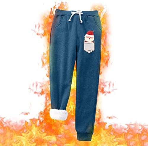 מכנסי טרנינג של פליס חג המולד של Dsodan לנשים מכנסיים מרופדים שרפה חורפ