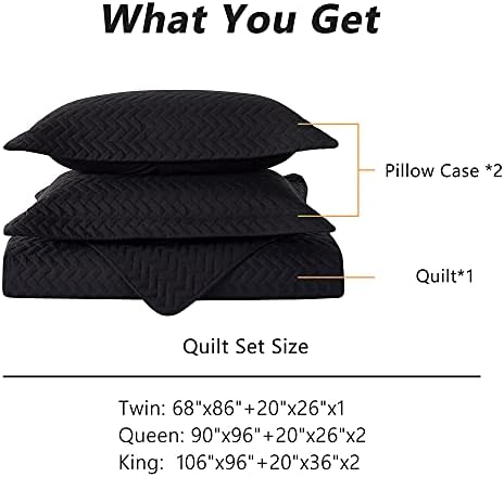 סטים של שמיכה שחורה במריבה מקווין עם 2 מארזי כריות - 3 חתיכות סטים של שמיכה - כיסוי מיטת כיסוי מיטה רך לכל