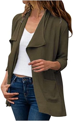 נשים של ארוך שרוול צווארון קרדיגן מזדמן קל משקל פתוח מול מעיל עם כיס רופף מתאים טוניקה למעלה חולצה
