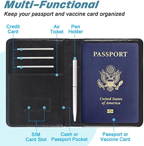 דרכון מחזיק פרימיום עור מפוצל נסיעות דרכון ארנק חסימת דרכון כיסוי מקרה נסיעות מסמכים ארגונית עם עט מחזיק,