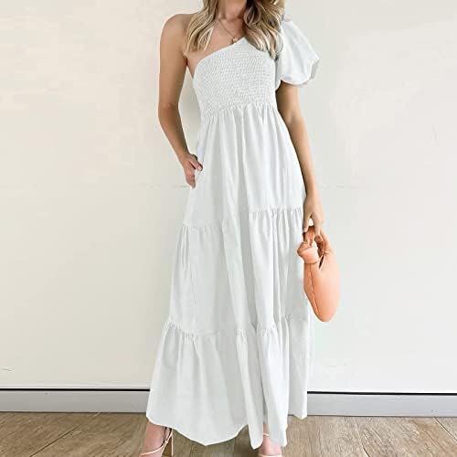 שמלת קיץ לנשים 2023 סקסית כתף אחת שרוול קצר קיץ בוהו בשמלות חוף ארוך בצבע אחיד