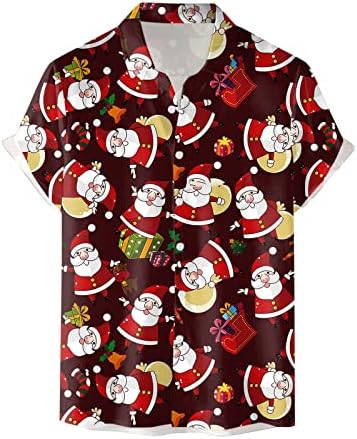 כפתור חג המולד של XXBR לגברים למטה חולצות שרוול קצר מצחיק חולצה הוואי גרפית חג המולד של מסיבת חידוש