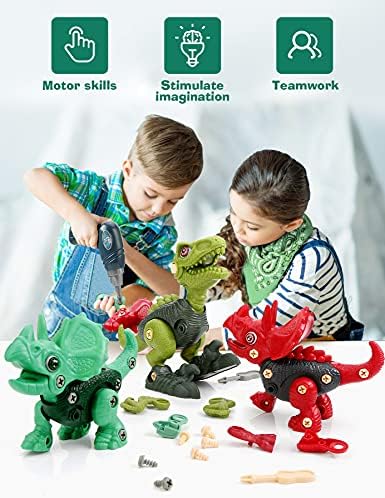 חינוך דינוזאור צעצועים לילדים, 3 חבילה לפרק צעצועי בני בנות גיל 3-5 4-8, בניית בניין חינוכיים גזע