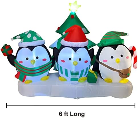 Joiedomi 8 רגל ארוך לחג המולד קישוט פינגווין מתנפח, מקיץ לחצר מפוצץ שלושה פינגווין שמנמן עם עץ חג המולד