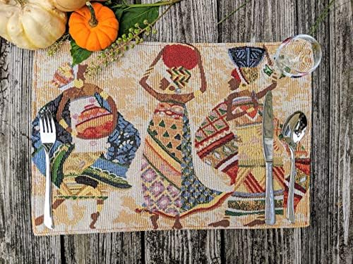 מצעי דאדה רוקדים נשים שולחן אוכל שולחן אוכל שולחן פלייס - סט של 4 חלקים חגיגיים חוגגים קוואנזאה
