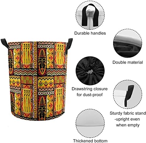 אפריקאי סיר היסטורי אלמנטים עגול שק כביסה עמיד למים אחסון סל עם שרוך כיסוי ידית