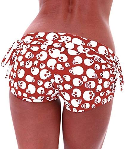 IYYVV נשים ספורט גולגולת גולגולת מודפסת אמצע המותניים מכנסיים נמתחים חותלות קצרות אלסטיות