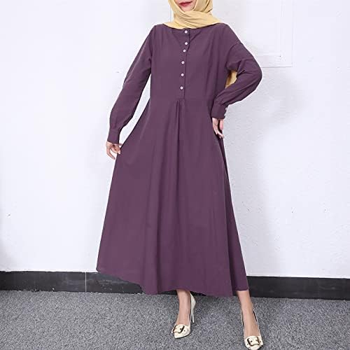 מקסי שמלה לנשים בציר ארוך שרוול רגיל כפתור שמלות שיפון קפטן העבאיה שמלת אסלאמי ערב שמלה